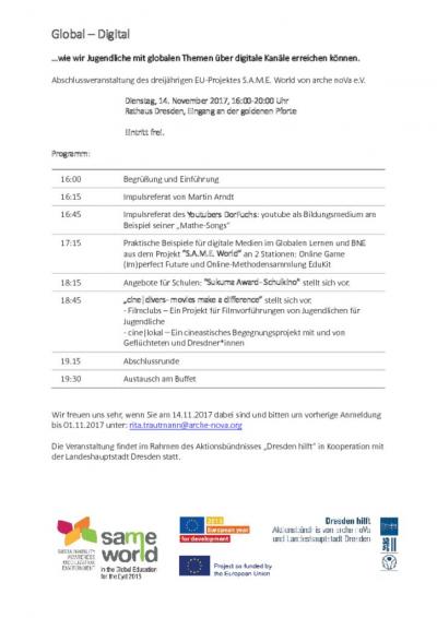 Programm Global Digital 14.11.2017 S.A.M.E World mit arche